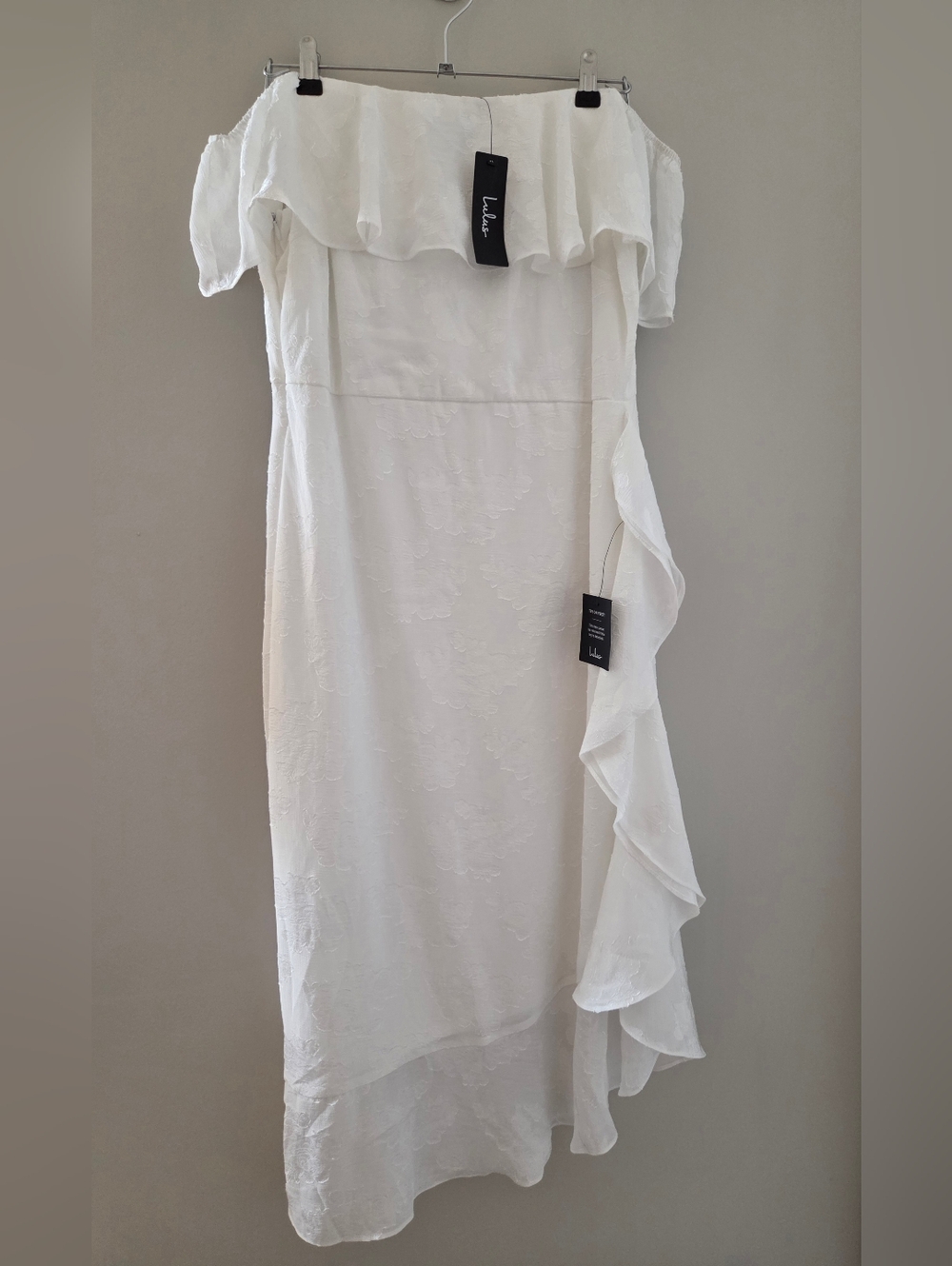 Lulu's White Off-Shoulder Ruffle Midi Dress